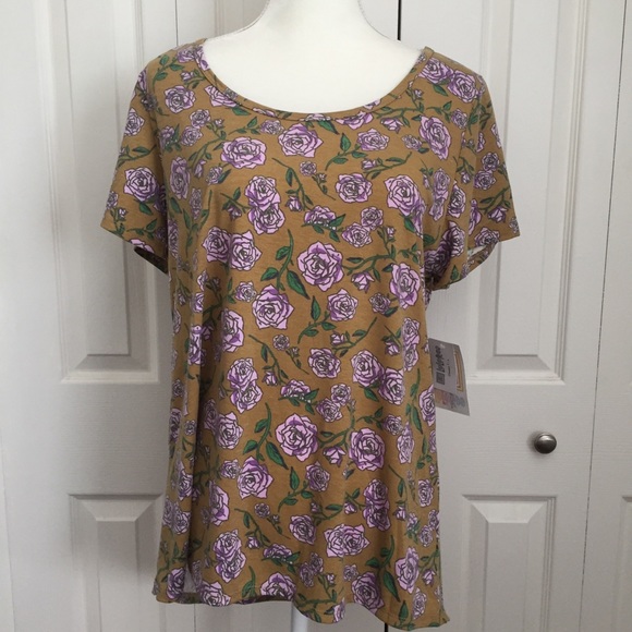 LuLaRoe | Mustard and Purple Rose Floral Classic T - Picture 2 of 8